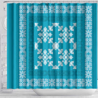 Hawaiian Quilt Pattern Shower Curtain Teal Hawaii Culture Tropical - Polynesian Pride