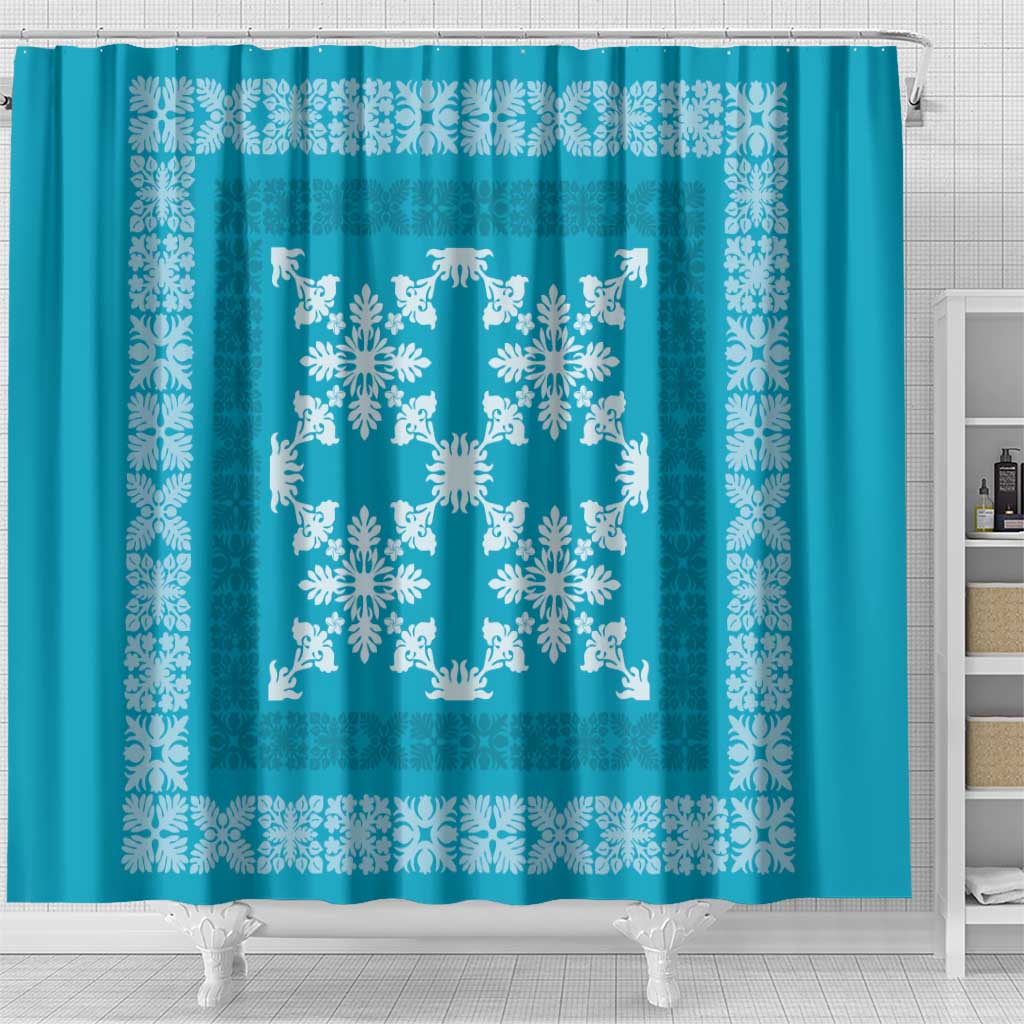 Hawaiian Quilt Pattern Shower Curtain Teal Hawaii Culture Tropical - Polynesian Pride