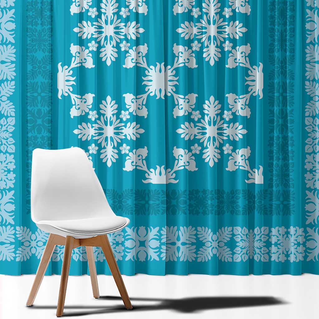 Hawaiian Quilt Pattern Window Curtain Teal Hawaii Culture Tropical - Polynesian Pride
