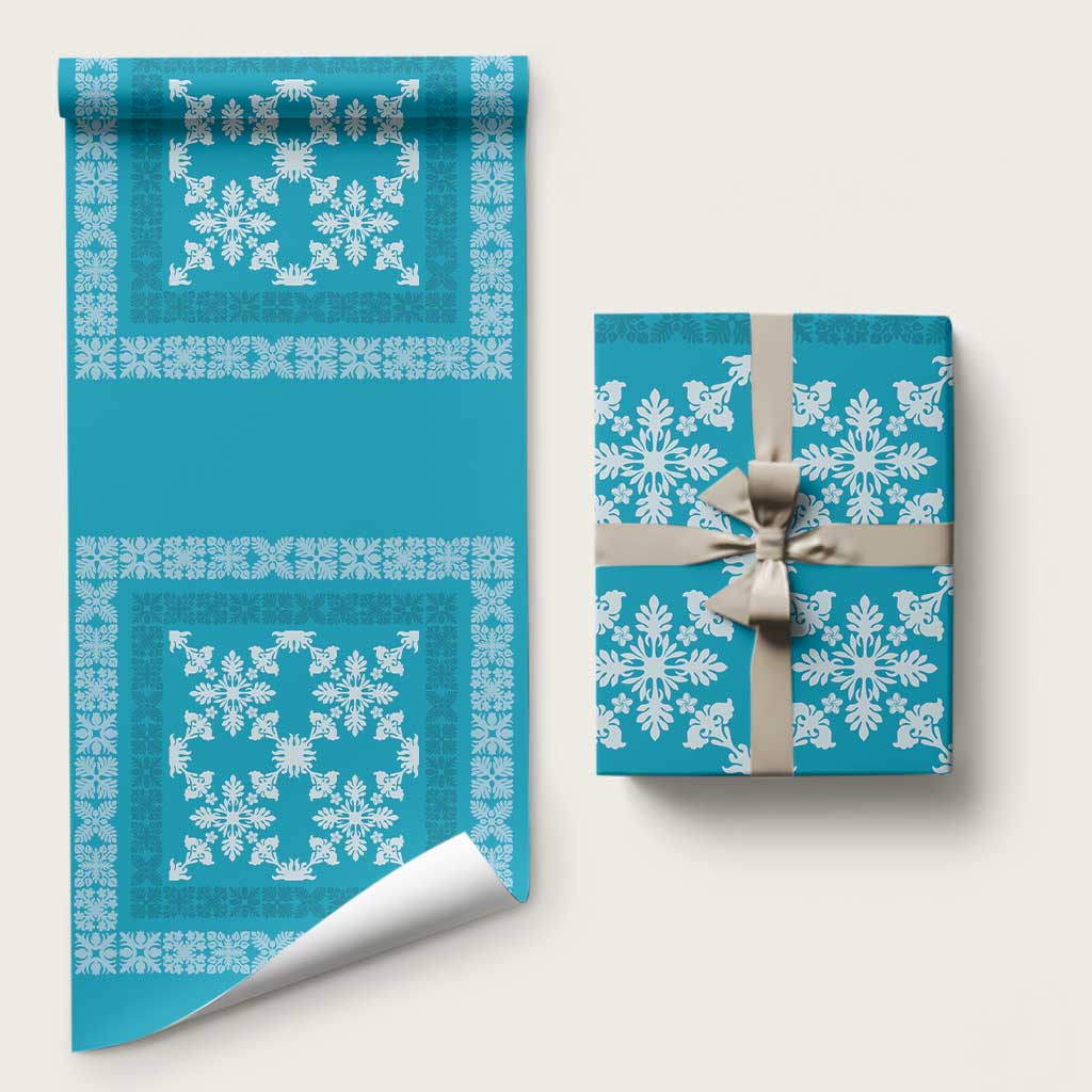 Hawaiian Quilt Pattern Wrapping Paper Teal Hawaii Culture Tropical - Polynesian Pride