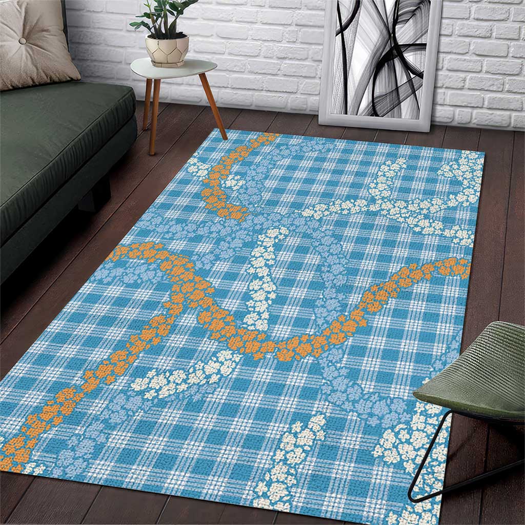 Blue Tropical Floral Palaka Area Rug Hawaiian Quilt Pattern - Polynesian Pride