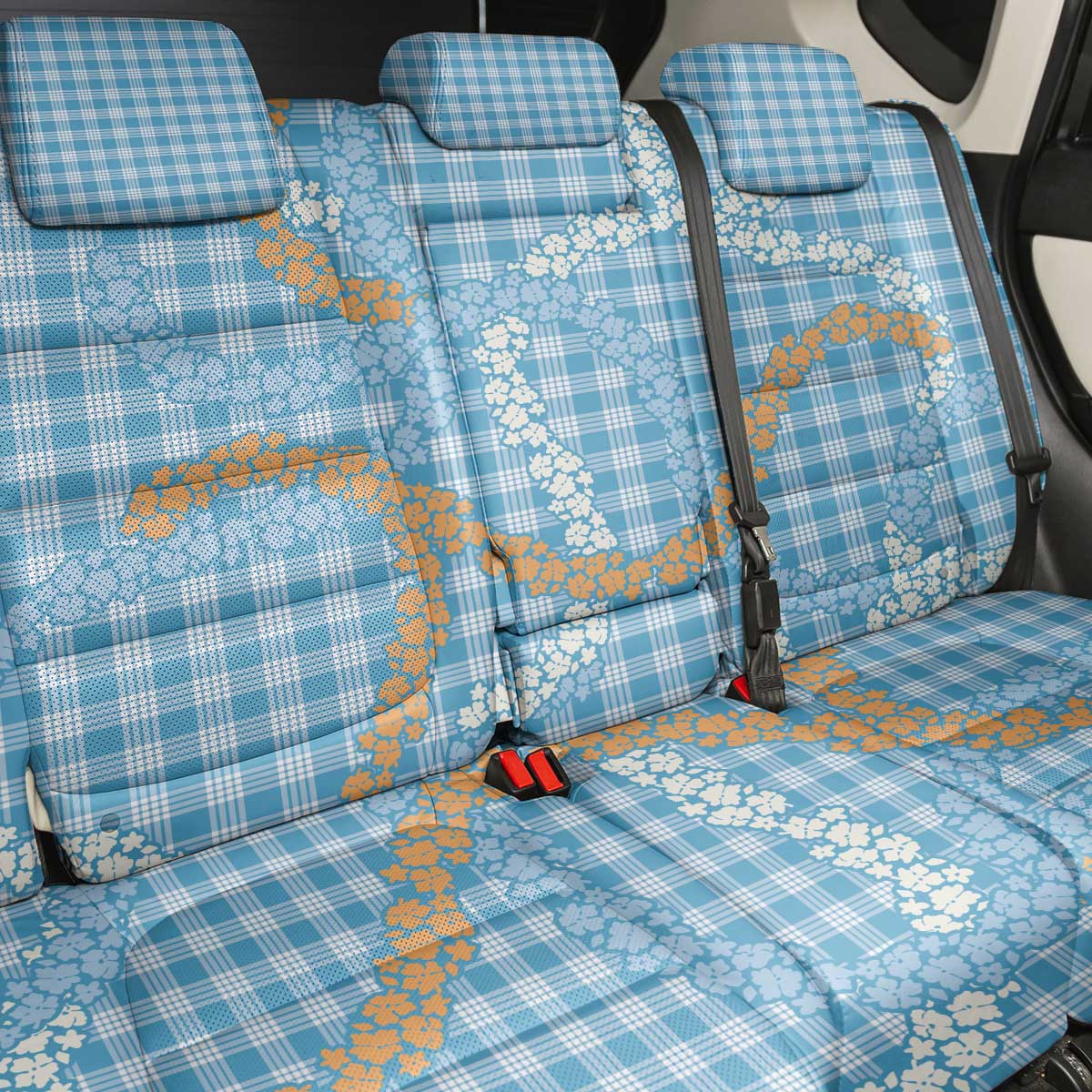 Blue Tropical Floral Palaka Back Car Seat Cover Hawaiian Quilt Pattern - Polynesian Pride