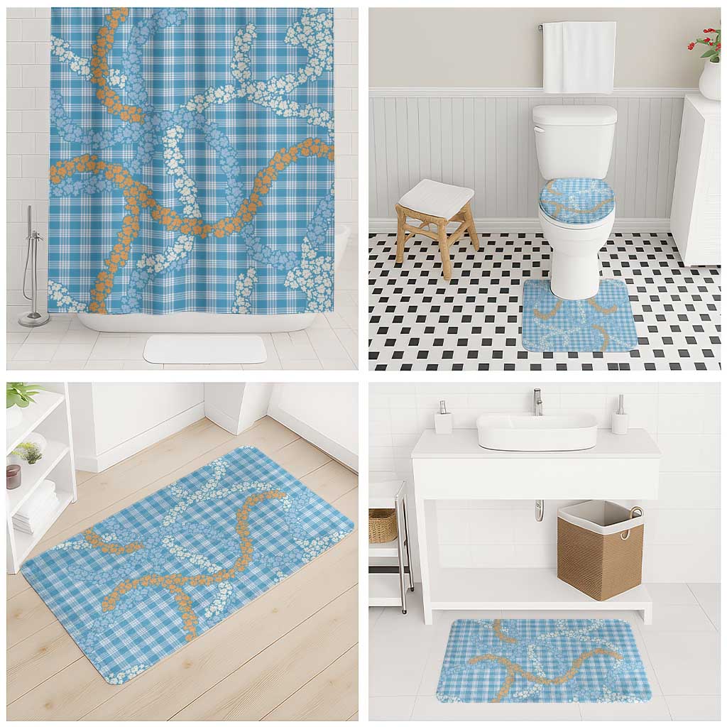 Blue Tropical Floral Palaka Bathroom Set Hawaiian Quilt Pattern - Polynesian Pride