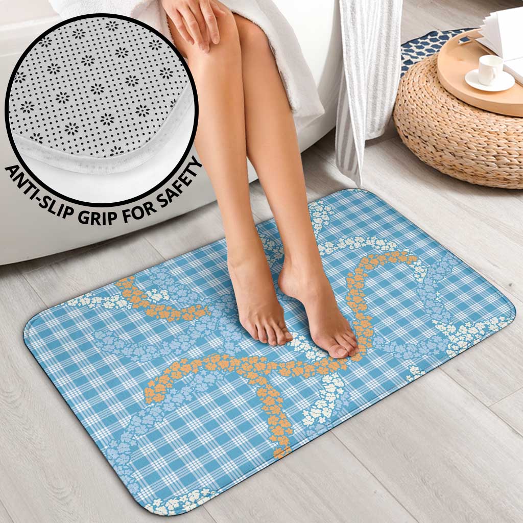 Blue Tropical Floral Palaka Bathroom Set Hawaiian Quilt Pattern - Polynesian Pride