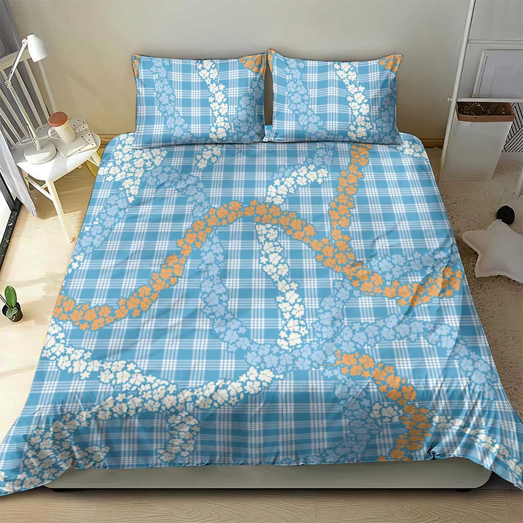 Blue Tropical Floral Palaka Bedding Set Hawaiian Quilt Pattern - Polynesian Pride