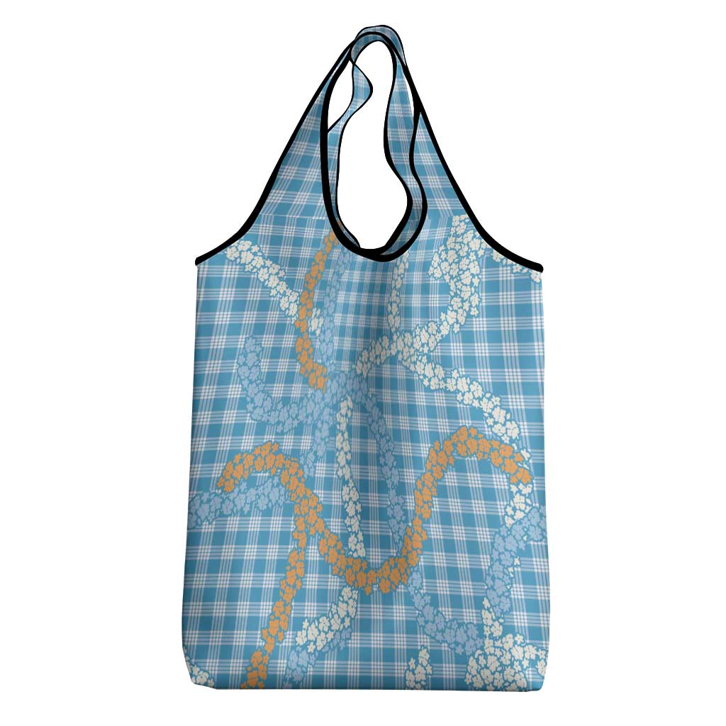 Blue Tropical Floral Palaka Grocery Bag Hawaiian Quilt Pattern - Polynesian Pride