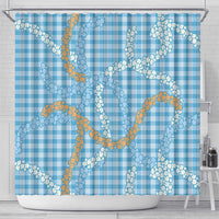 Blue Tropical Floral Palaka Shower Curtain Hawaiian Quilt Pattern - Polynesian Pride
