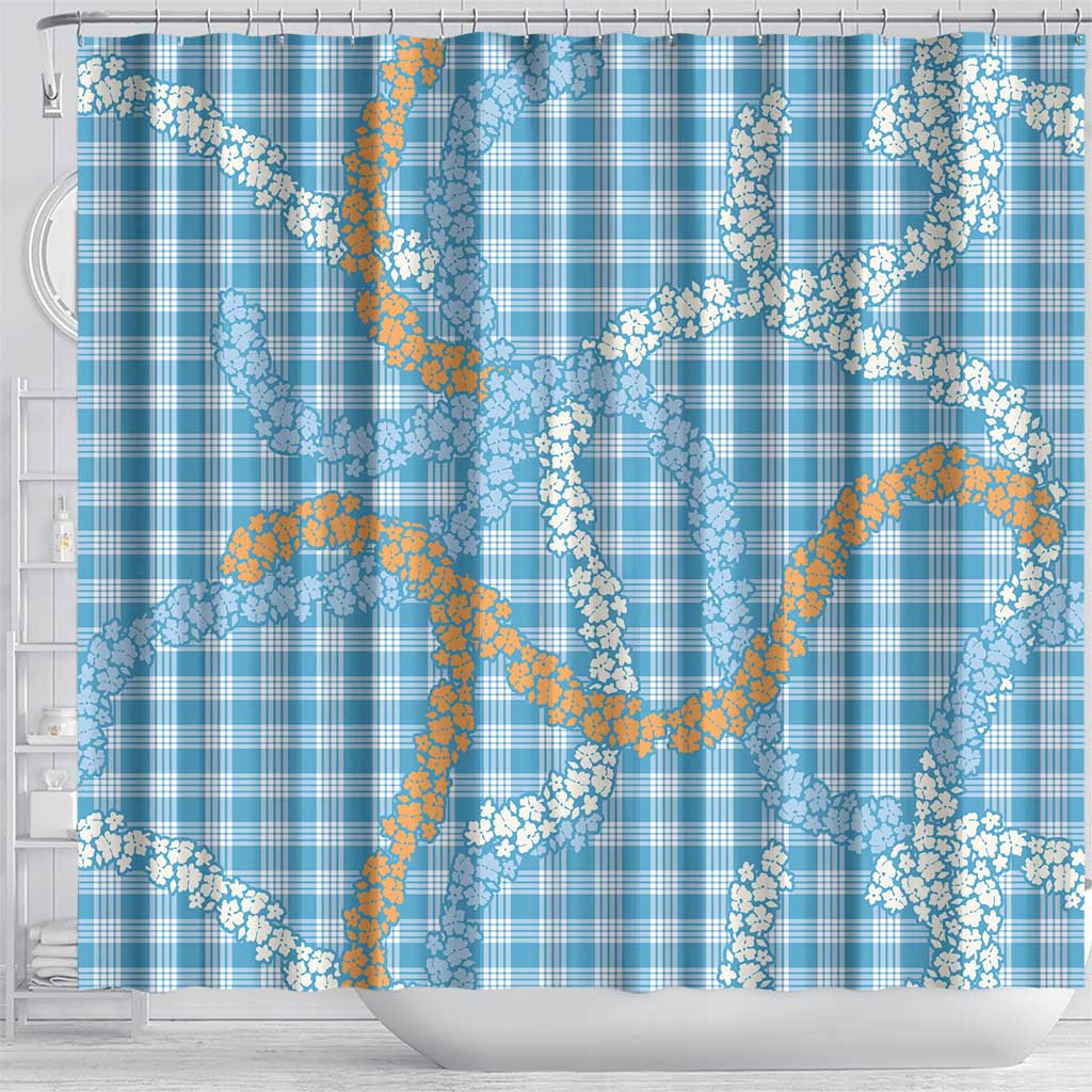Blue Tropical Floral Palaka Shower Curtain Hawaiian Quilt Pattern - Polynesian Pride