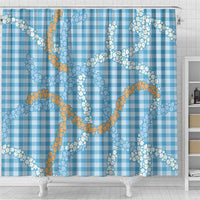 Blue Tropical Floral Palaka Shower Curtain Hawaiian Quilt Pattern - Polynesian Pride