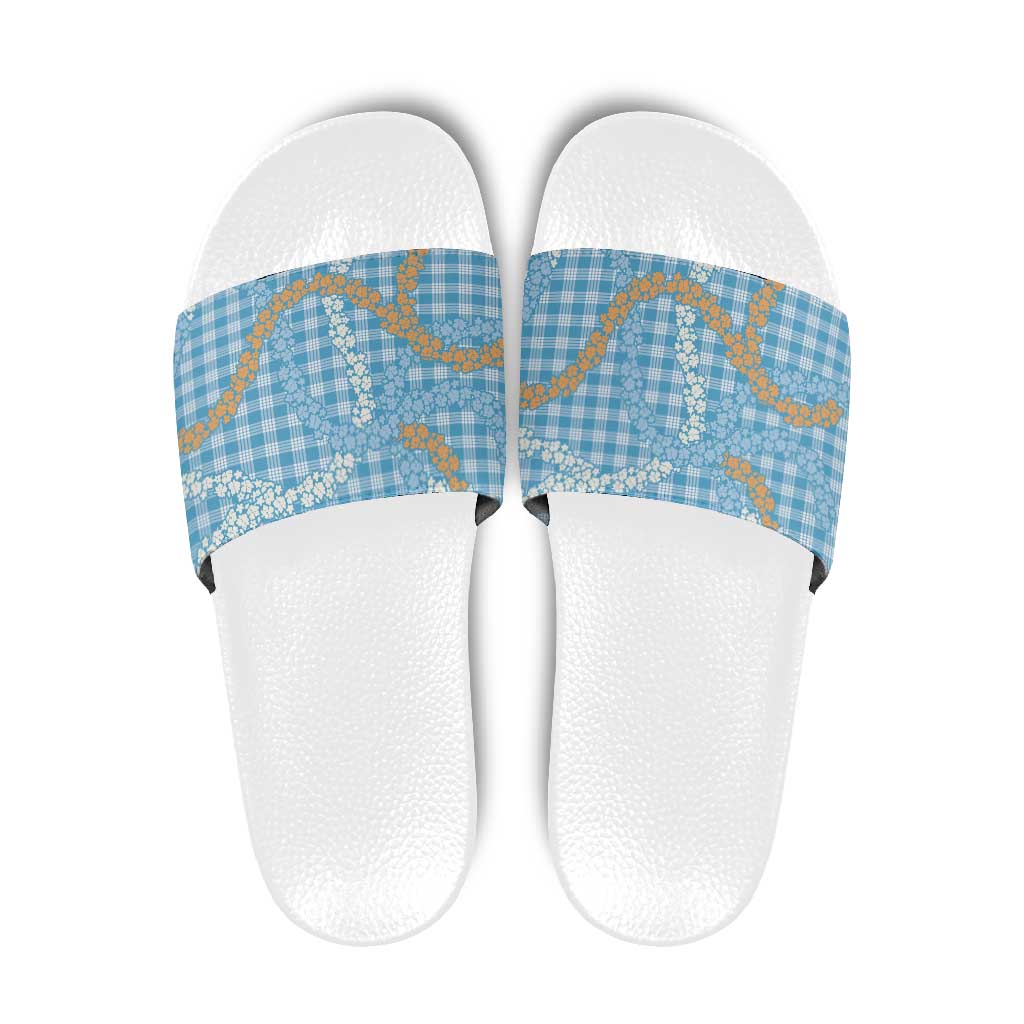 Blue Tropical Floral Palaka Slide Sandals Hawaiian Quilt Pattern - Polynesian Pride