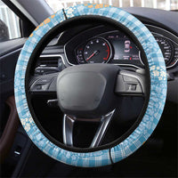 Blue Tropical Floral Palaka Steering Wheel Cover Hawaiian Quilt Pattern - Polynesian Pride