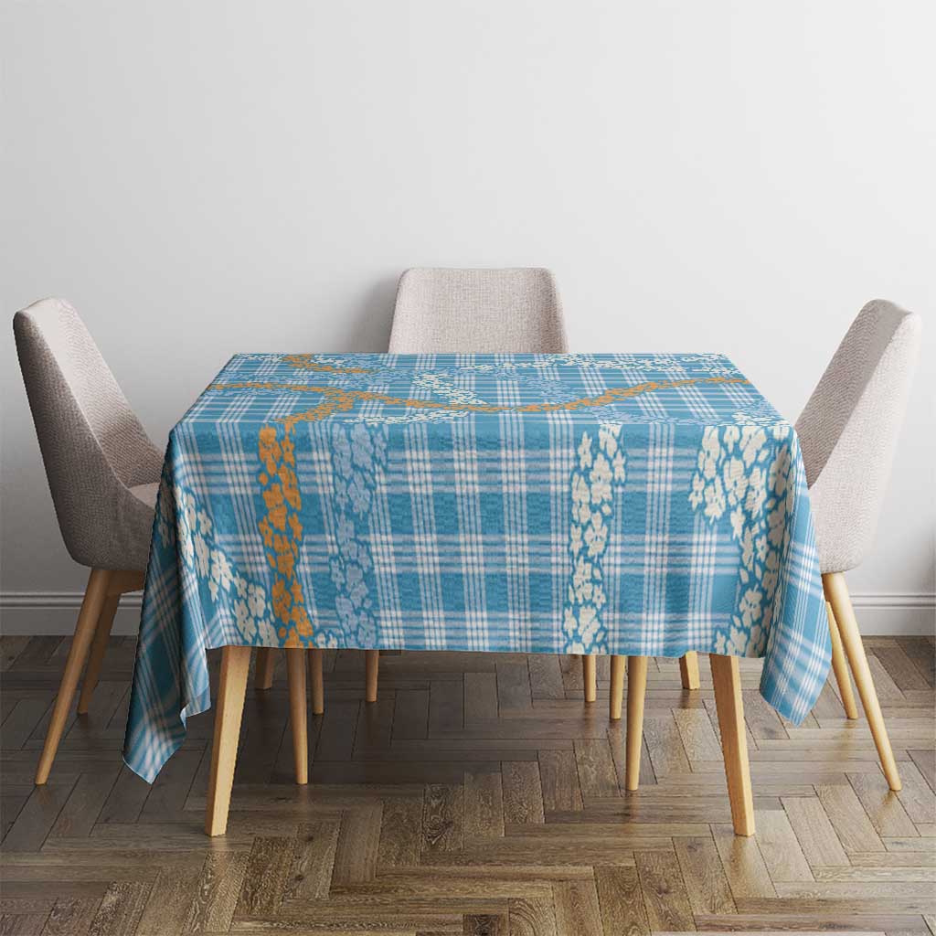 Blue Tropical Floral Palaka Tablecloth Hawaiian Quilt Pattern - Polynesian Pride
