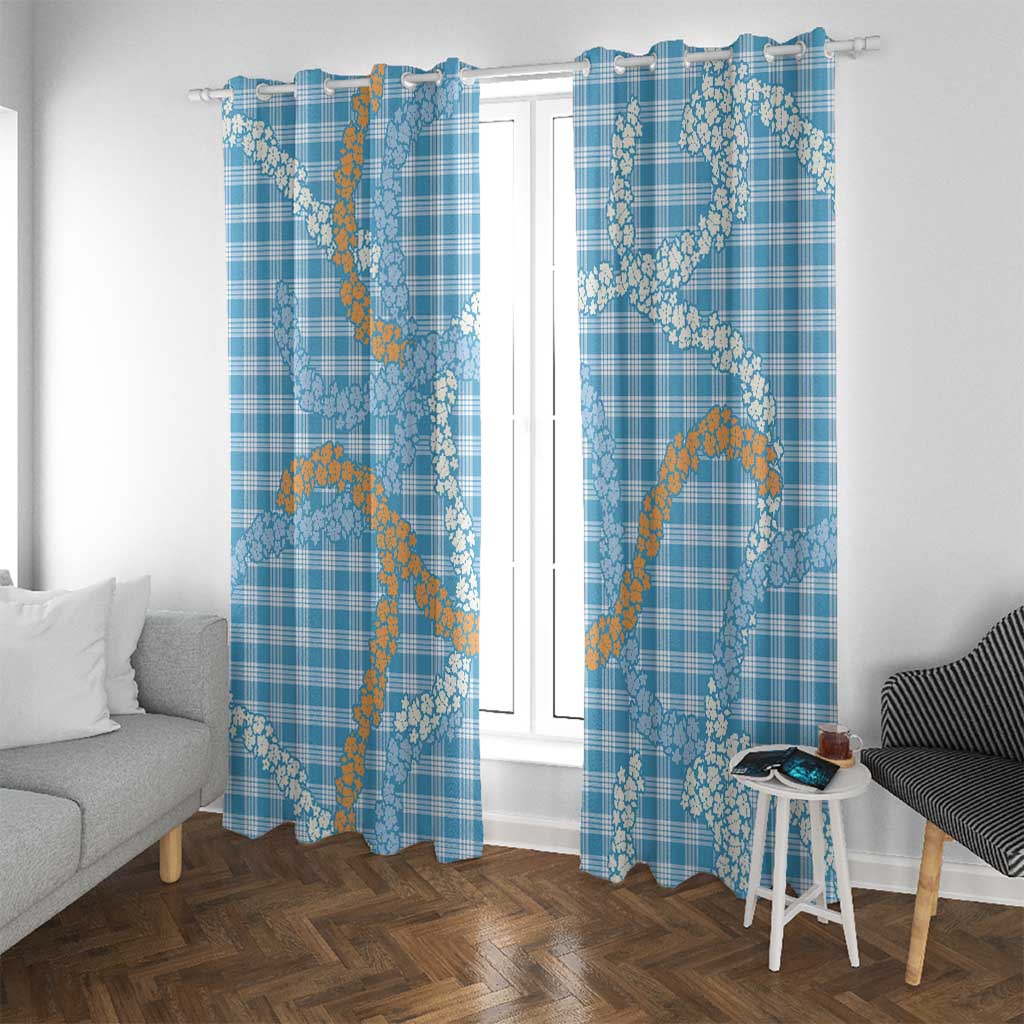 Blue Tropical Floral Palaka Window Curtain Hawaiian Quilt Pattern - Polynesian Pride