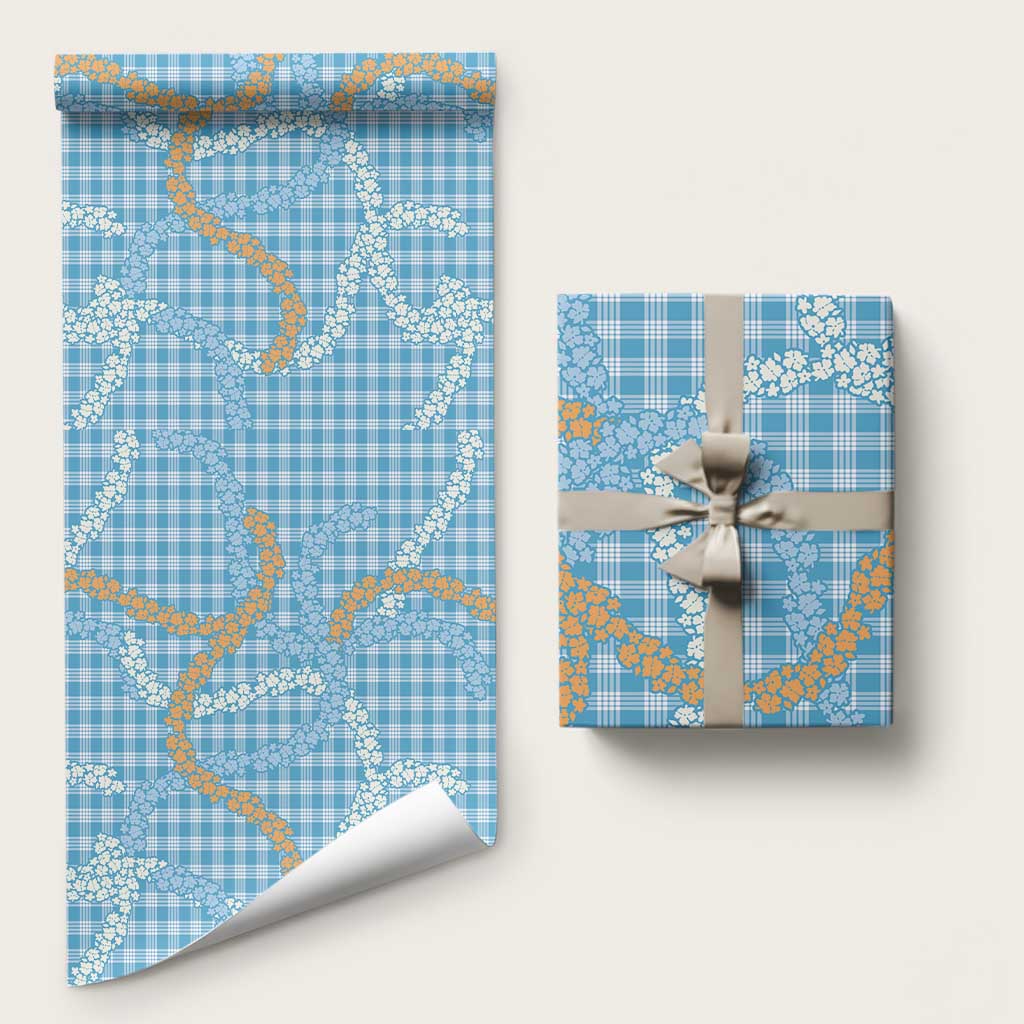 Blue Tropical Floral Palaka Wrapping Paper Hawaiian Quilt Pattern LT9 58" × 23" Blue - Polynesian Pride