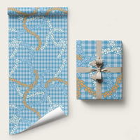 Blue Tropical Floral Palaka Wrapping Paper Hawaiian Quilt Pattern - Polynesian Pride