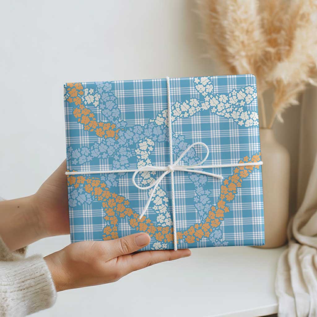 Blue Tropical Floral Palaka Wrapping Paper Hawaiian Quilt Pattern - Polynesian Pride