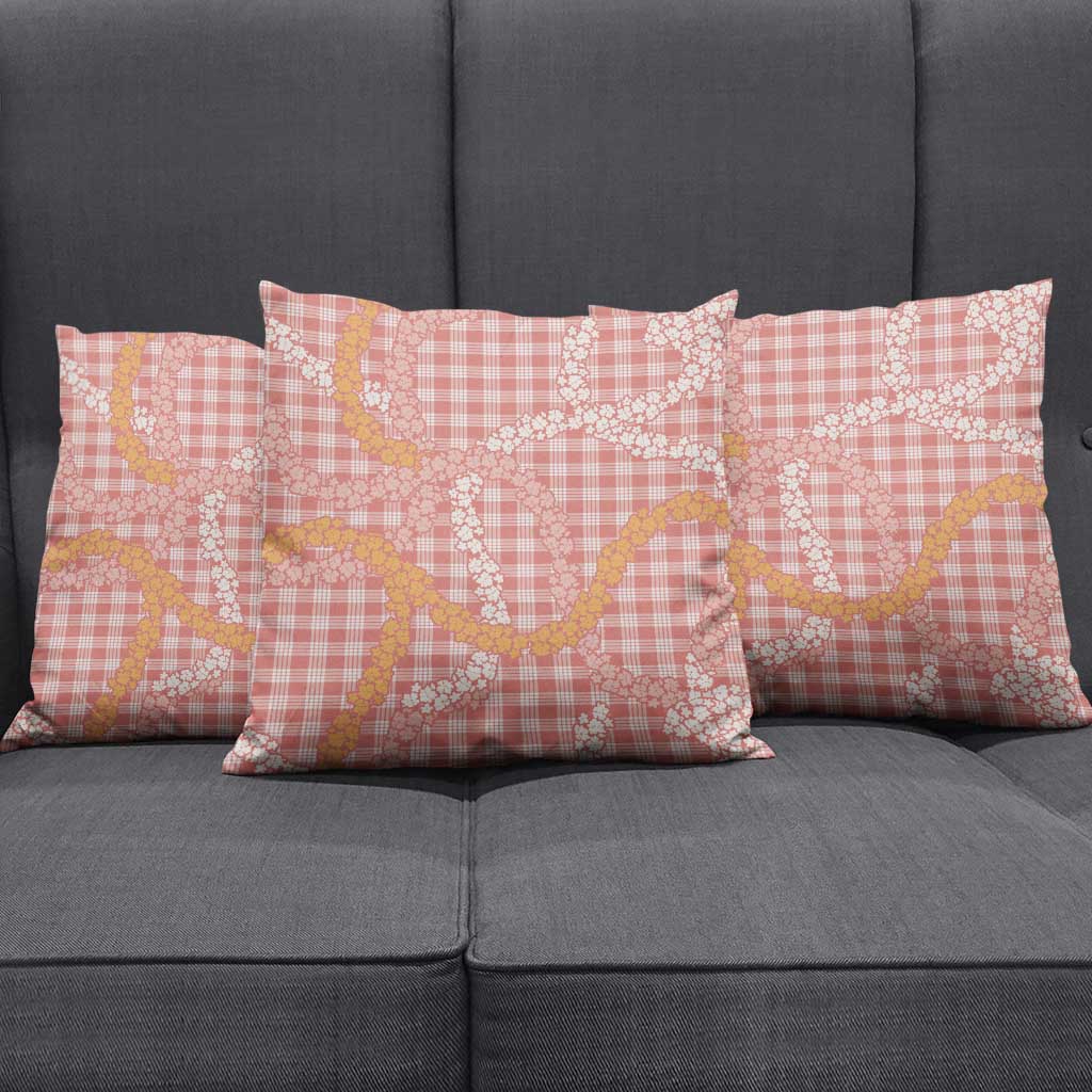 Pink Tropical Floral Palaka Pillow Cover Hawaiian Quilt Pattern - Polynesian Pride