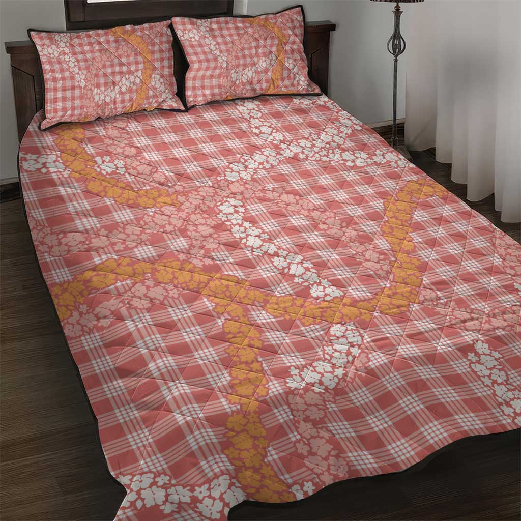 Pink Tropical Floral Palaka Quilt Bed Set Hawaiian Quilt Pattern - Polynesian Pride