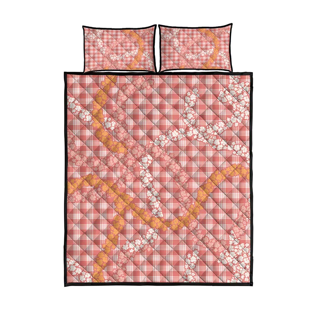 Pink Tropical Floral Palaka Quilt Bed Set Hawaiian Quilt Pattern - Polynesian Pride