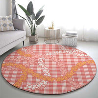 Pink Tropical Floral Palaka Round Carpet Hawaiian Quilt Pattern - Polynesian Pride