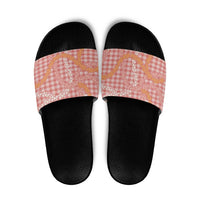 Pink Tropical Floral Palaka Slide Sandals Hawaiian Quilt Pattern - Polynesian Pride