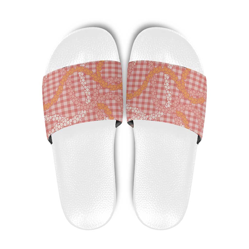 Pink Tropical Floral Palaka Slide Sandals Hawaiian Quilt Pattern - Polynesian Pride