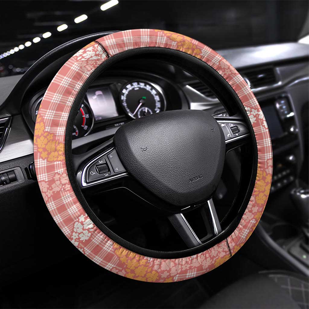 Pink Tropical Floral Palaka Steering Wheel Cover Hawaiian Quilt Pattern - Polynesian Pride