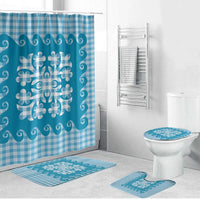 Blue Ulu Palaka Quilt Pattern Bathroom Set Hawaii Culture Breadfruit - Polynesian Pride