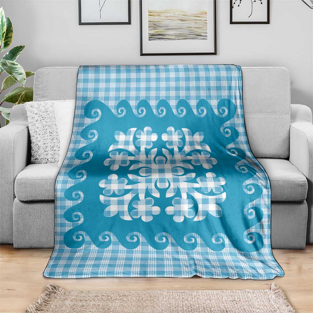 Blue Ulu Palaka Quilt Pattern Blanket Hawaii Culture Breadfruit - Polynesian Pride