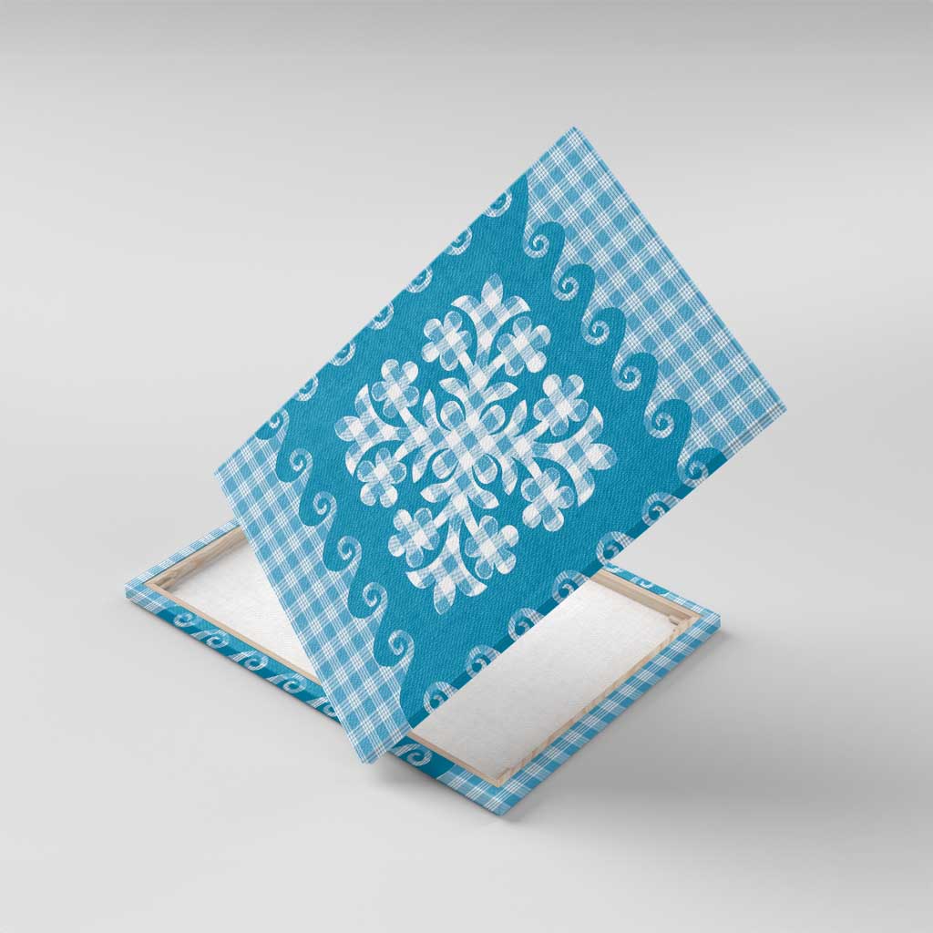 Blue Ulu Palaka Quilt Pattern Canvas Wall Art Hawaii Culture Breadfruit - Polynesian Pride