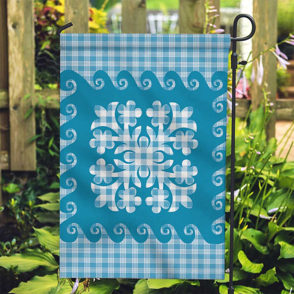 Blue Ulu Palaka Quilt Pattern Garden Flag Hawaii Culture Breadfruit - Polynesian Pride