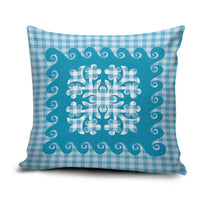 Blue Ulu Palaka Quilt Pattern Pillow Cover Hawaii Culture Breadfruit - Polynesian Pride