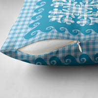 Blue Ulu Palaka Quilt Pattern Pillow Cover Hawaii Culture Breadfruit - Polynesian Pride