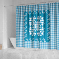 Blue Ulu Palaka Quilt Pattern Shower Curtain Hawaii Culture Breadfruit LT9 - Polynesian Pride