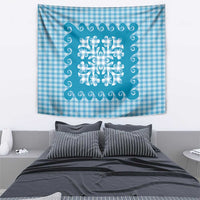 Blue Ulu Palaka Quilt Pattern Tapestry Hawaii Culture Breadfruit - Polynesian Pride