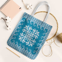 Blue Ulu Palaka Quilt Pattern Tote Bag Hawaii Culture Breadfruit - Polynesian Pride