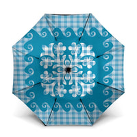 Blue Ulu Palaka Quilt Pattern Umbrella Hawaii Culture Breadfruit - Polynesian Pride