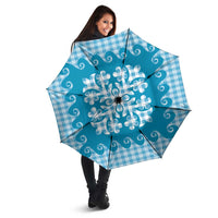 Blue Ulu Palaka Quilt Pattern Umbrella Hawaii Culture Breadfruit - Polynesian Pride