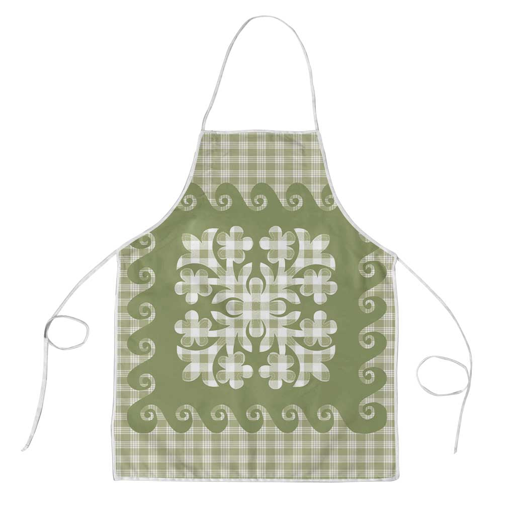 Green Ulu Palaka Quilt Pattern Apron Hawaii Culture Breadfruit - Polynesian Pride