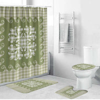 Green Ulu Palaka Quilt Pattern Bathroom Set Hawaii Culture Breadfruit - Polynesian Pride