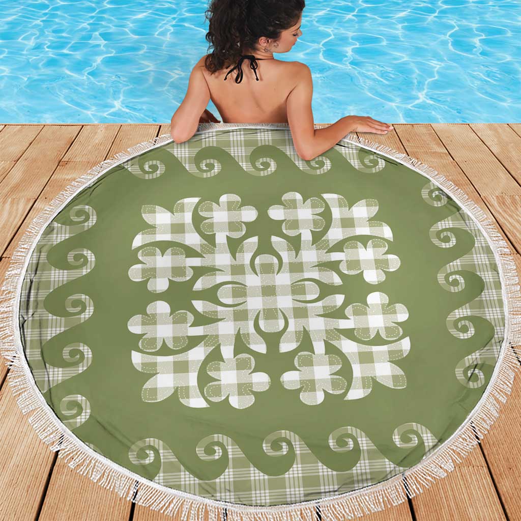 Green Ulu Palaka Quilt Pattern Beach Blanket Hawaii Culture Breadfruit - Polynesian Pride