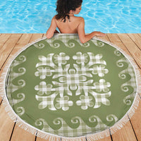 Green Ulu Palaka Quilt Pattern Beach Blanket Hawaii Culture Breadfruit - Polynesian Pride