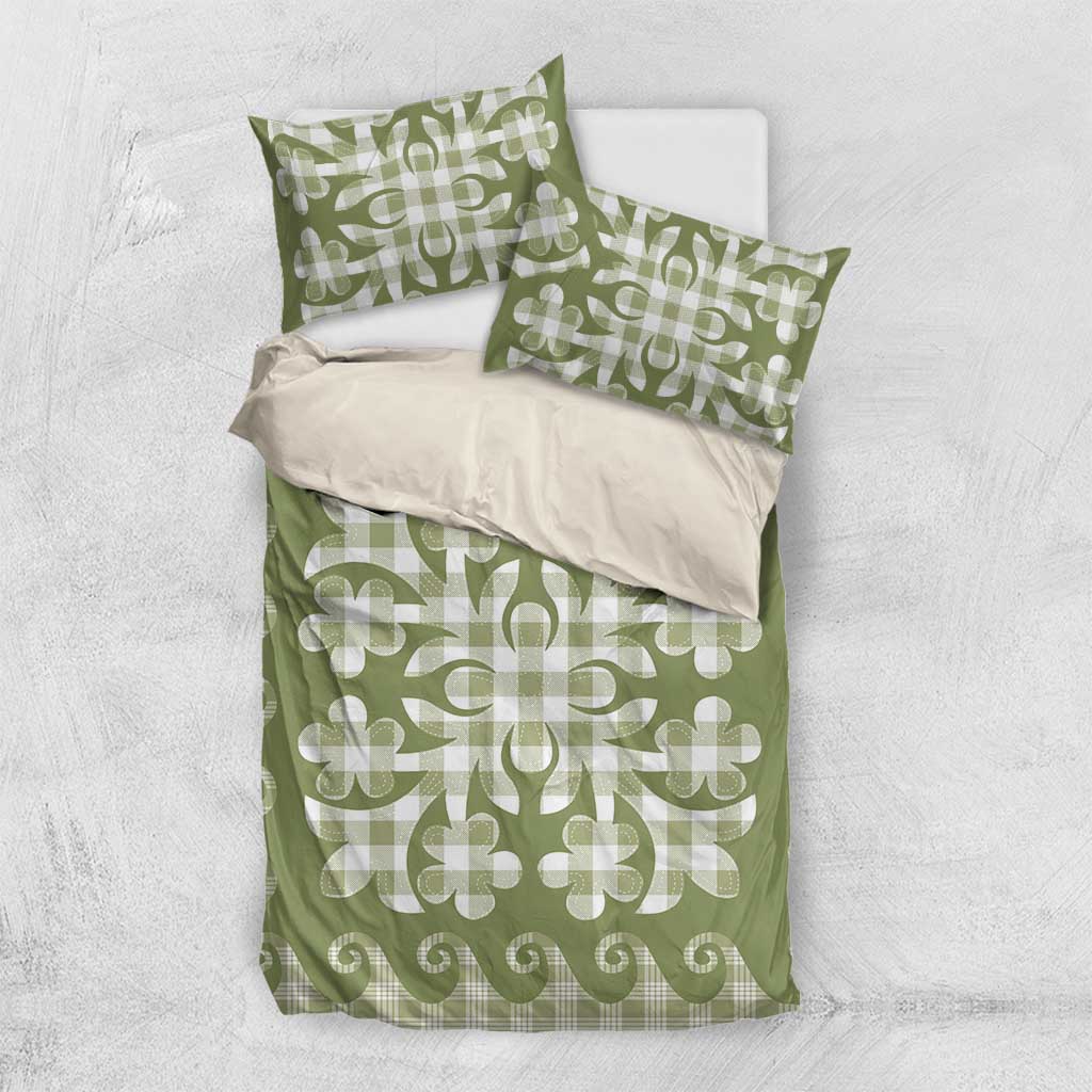 Green Ulu Palaka Quilt Pattern Bedding Set Hawaii Culture Breadfruit - Polynesian Pride