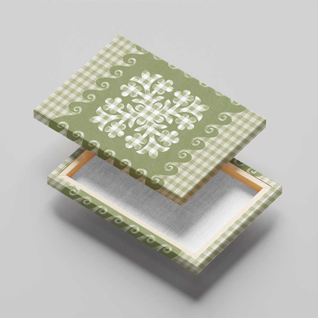 Green Ulu Palaka Quilt Pattern Canvas Wall Art Hawaii Culture Breadfruit - Polynesian Pride