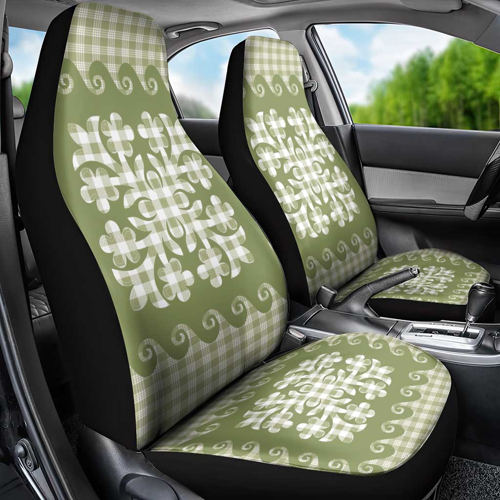 Green Ulu Palaka Quilt Pattern Car Seat Cover Hawaii Culture Breadfruit - Polynesian Pride