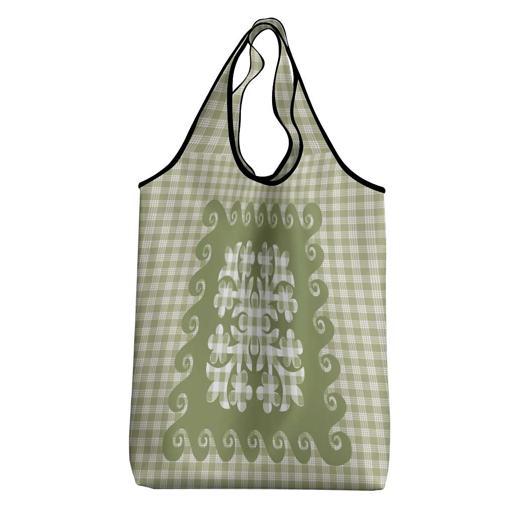 Green Ulu Palaka Quilt Pattern Grocery Bag Hawaii Culture Breadfruit - Polynesian Pride