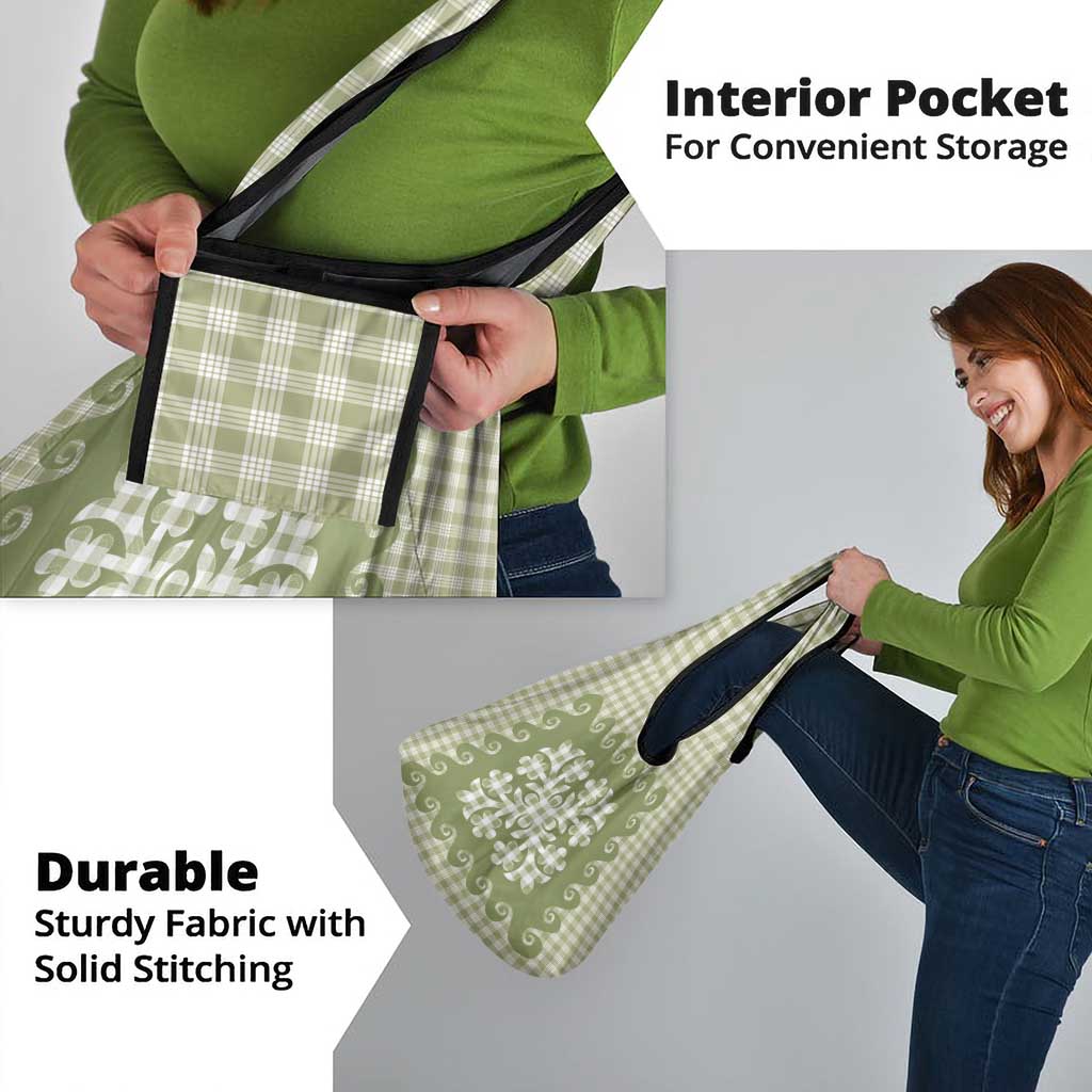 Green Ulu Palaka Quilt Pattern Grocery Bag Hawaii Culture Breadfruit - Polynesian Pride