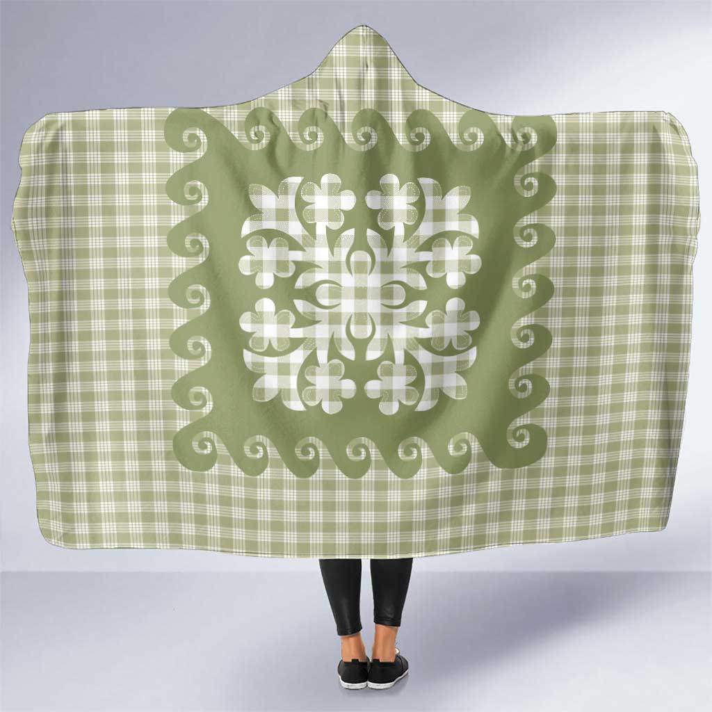 Green Ulu Palaka Quilt Pattern Hooded Blanket Hawaii Culture Breadfruit - Polynesian Pride