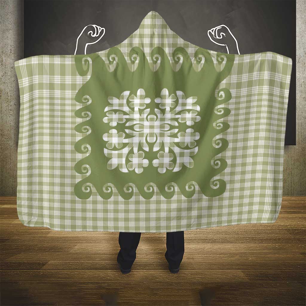 Green Ulu Palaka Quilt Pattern Hooded Blanket Hawaii Culture Breadfruit - Polynesian Pride