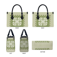 Green Ulu Palaka Quilt Pattern Leather Bag Hawaii Culture Breadfruit - Polynesian Pride